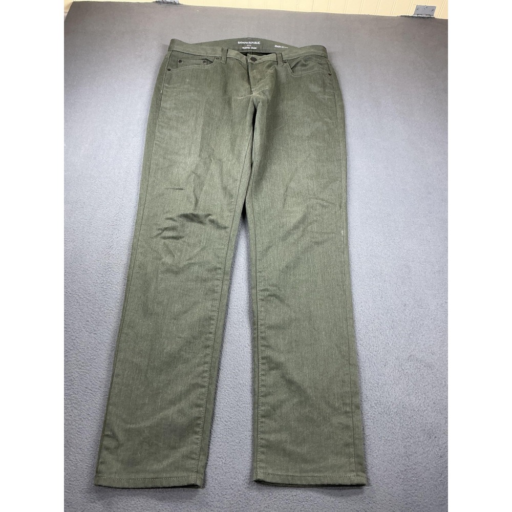 Banana Republic Traveler Jeans‎ Mens 33x34 Green Athletic Fit Straight Denim